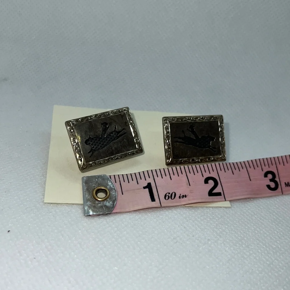 VINTAGE CUFF LINKS STAMPED “STERLING 925” SILVER WESTERN BRONCO HORSE